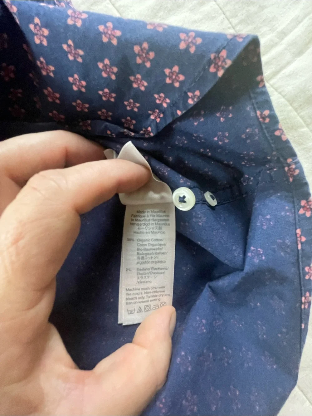J. Crew Navy Button-Down Shirt with Pink Floral Print Mens Small